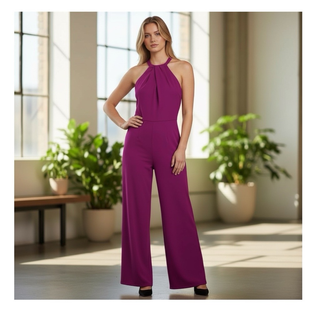 JULIA JORDAN 14 Halter Jumpsuit Pink Sleeveless Chic Glam Party Cocktail Evening